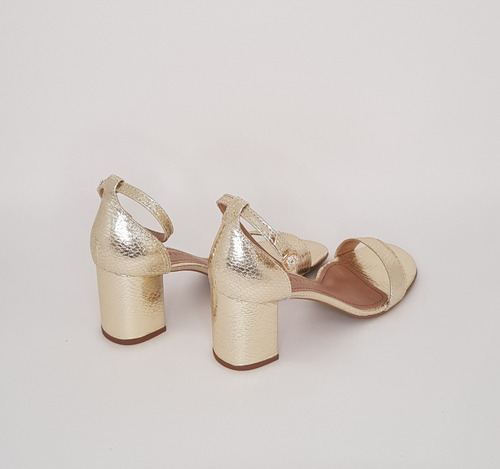 Sandália Feminina Craquelê Dourado Salto Bloco Um Charme!