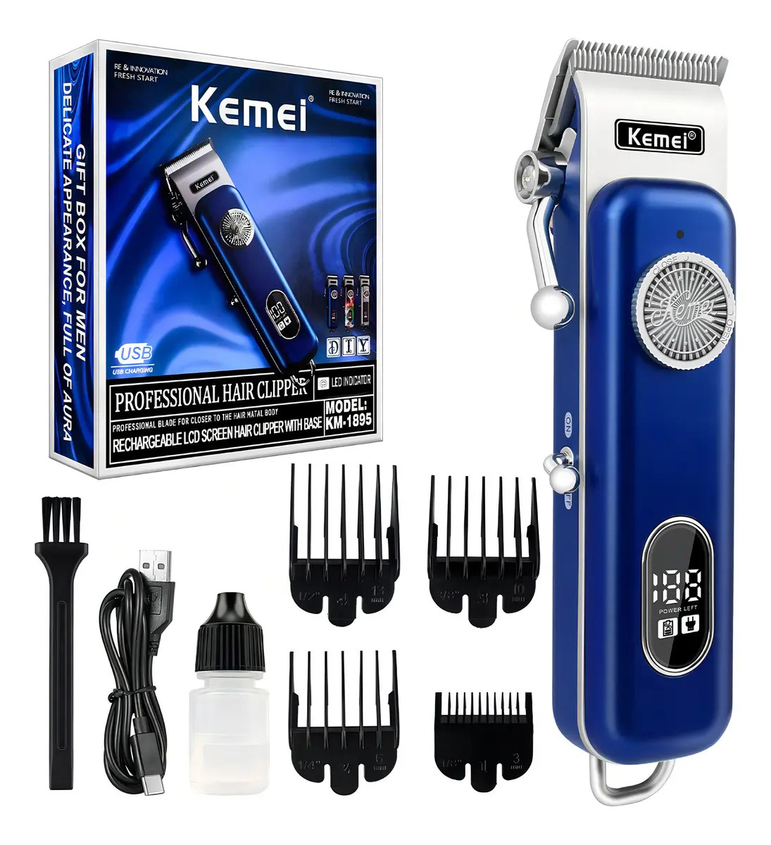 Maquina Cortadora Pelo Kemei Km-1895 Barberia Profesional Color Azul