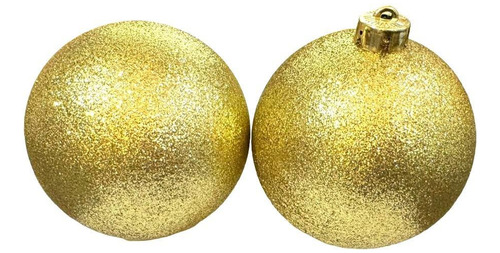 Kit 2 Bolas De Natal Dourada Brilhosa Com Glitter 12cm Festa