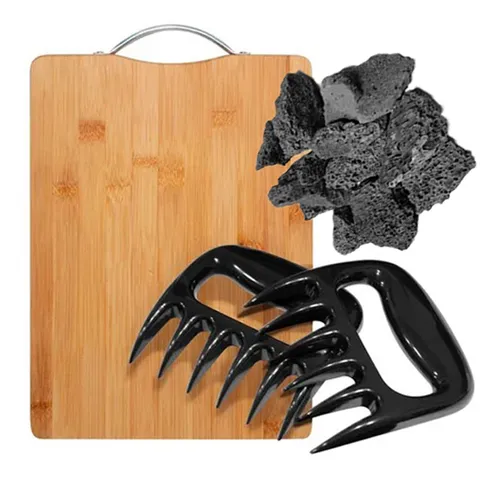 comprar Kit Churrasco! - Tábua C\u002F Alça+ 2kg Pedra Cinza + Garra Urso