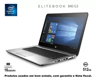 Notebook Hp Elitebook 840 G3 I7 6ª Geração 16gb/512ssd + Nf