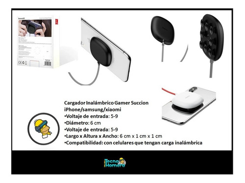 Imagen 4 de 10 de Cargador Inalámbrico Gamer Sopapa Succion Baseus Calidad Pro