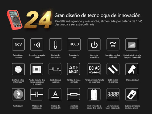 Imagen 7 de 8 de Multímetro Digital Ut33b Ergonómico Portátil Pequeño 600v