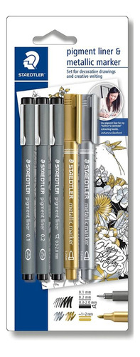 Bolígrafos y rotuladores metálicos y de punta fina de Staedtler, 5 unidades de colores surtidos