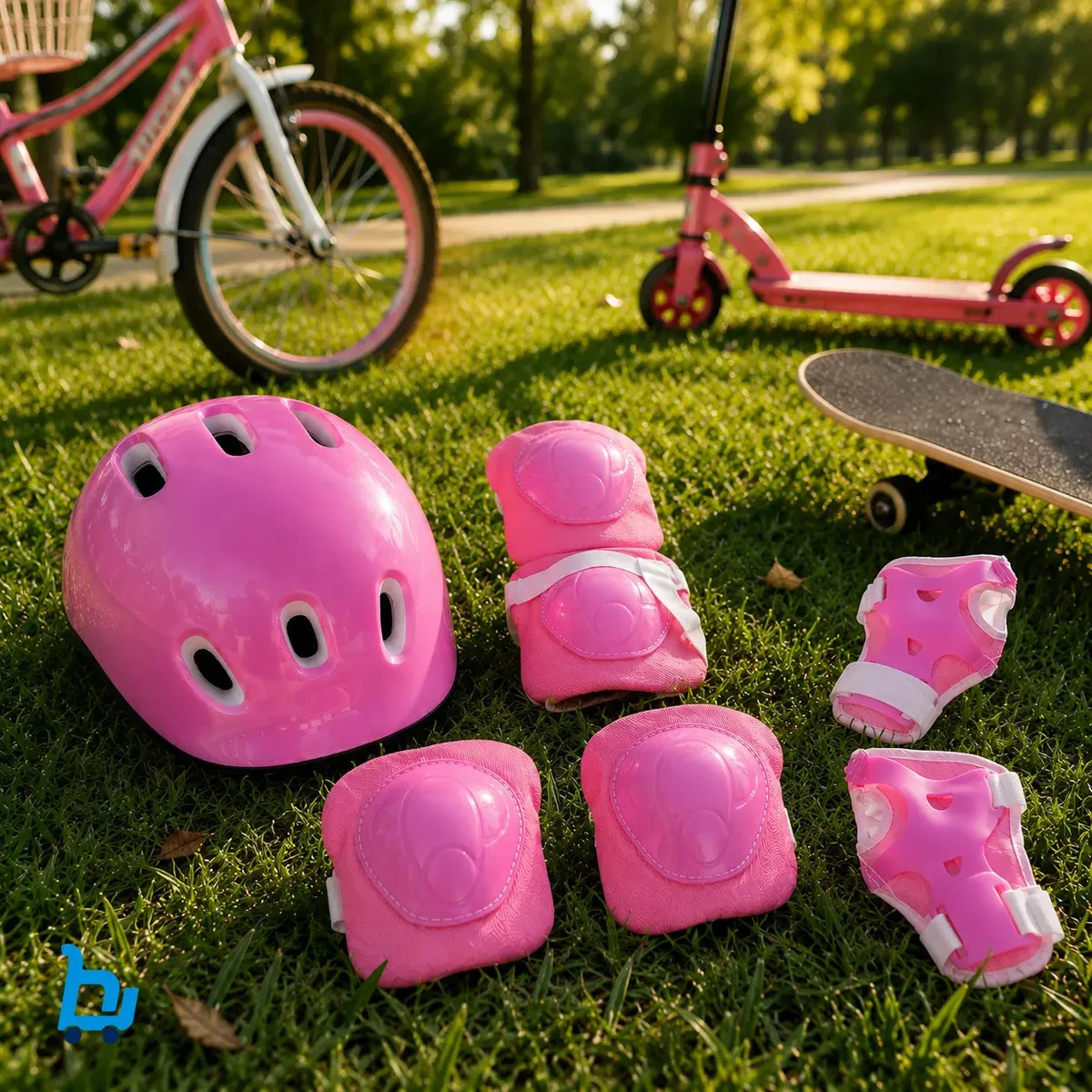 Kit Proteção Infantil Conjunto Completo 7 Peças Skate Patins Cor Rosa