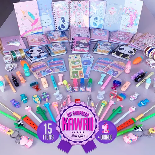 Caixa Surpresa Papelaria Kawaii 15 Itens + Muitos Brindes - Dupari