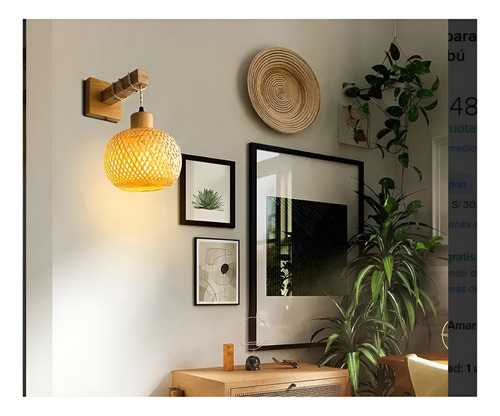 Lámpara Aplique Pared De Bambú Dormitorio Bar Rest Con Foco