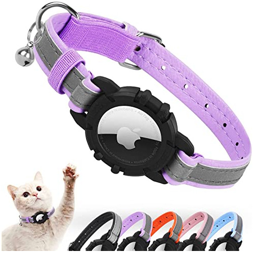 Collar Reflectante Gato Soporte Airtag, Morado