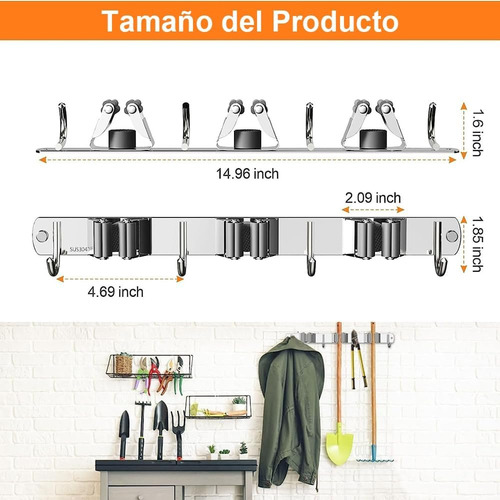 Organizador Colgador De Escobas Trapeador De Pared Y Ganchos