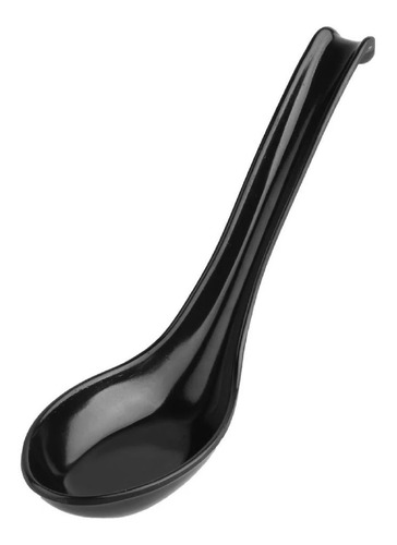 6 Colher Japonesa Melamina Preto Gourmet Oriental Sopas