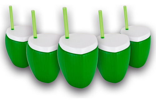 Kit 30 Copos Coco Verde Com Canudo 300ml Festa Tropical