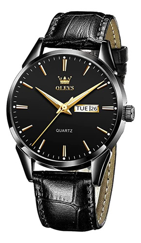 Olevs Watches For Men Brown Leather Gold Case Analog Quartz