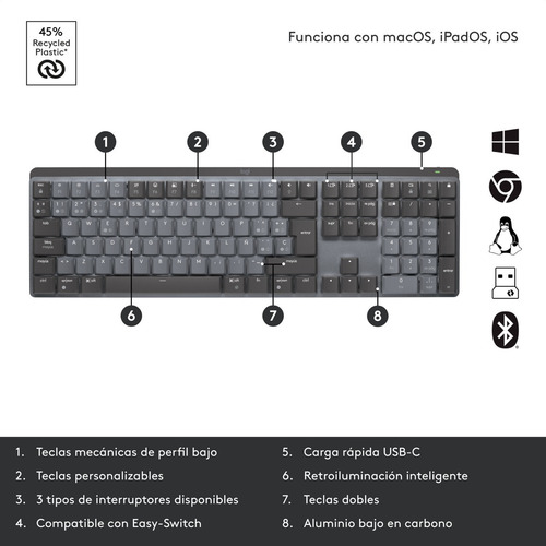 Imagen 6 de 10 de Teclado Recargable De Alto Desempeño, Logitech Mx Mechanical