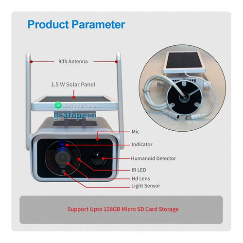 Imagen 2 de 7 de Camara Bateria Panel Solar Recargable Exterior 1080p Ip Wifi