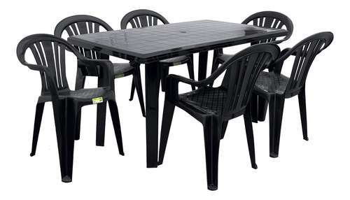 Set Mesa Rectangular + 6 Sillones Natal Negro Garden Life Ct