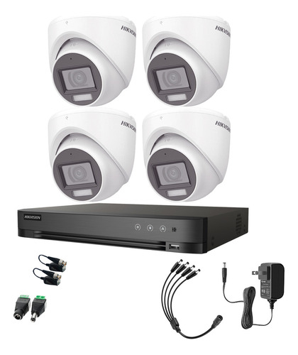 Hikvision Kit De 4 Cámaras De Seguridad Metálicas Turret Con Micrófono Integrado 3k 5mp Dual Light Protección Ip67 Para Uso Exterior + Dvr 8 Mp 4 Canales Turbohd + 4 Canales Ip Ids2ce76k0t-plus-sc