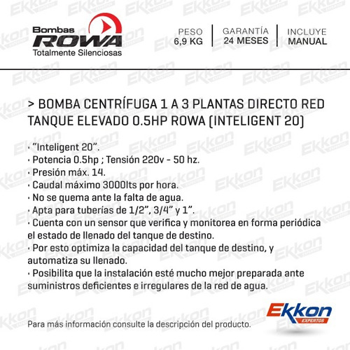 Imagen 2 de 8 de Bomba Elevadora Rowa Inteligente 20 Llenado Automatico