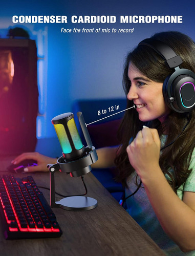 Microfone Fifine Ampligame A8 Rgb Cardióide Preto