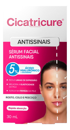 Sérum Facial Cicatricure Antissinais Ácido Hialurônico 30ml Momento de aplicação Dia/Noite Tipo de pele Todo tipo de pele