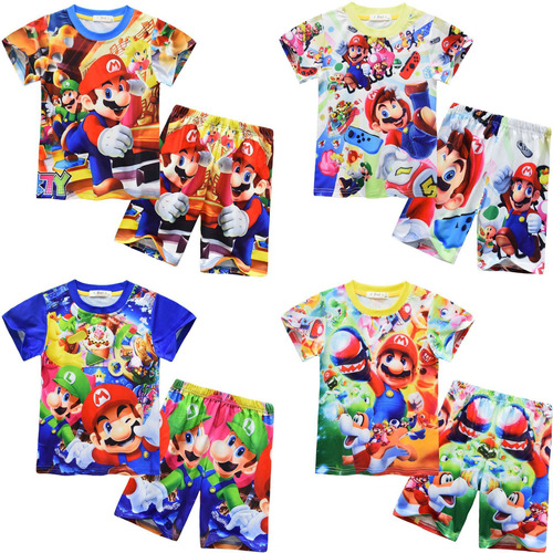 Super Mario Bros Conjunto De Ropa Casa De Manga Corta Niños