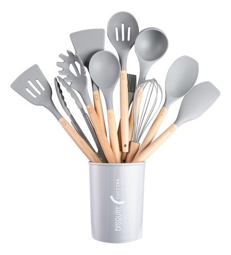 Biscuitt Cuccina kit de utensílios silicone 12 peças cor cinza