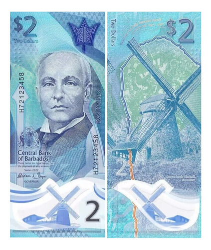Grr-billete De Islas Barbados 2 Dollars 2022 - Polimero