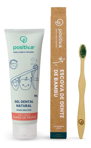 Kit Escova Bambu Verde E Gel Dental Infantil Positiv.a