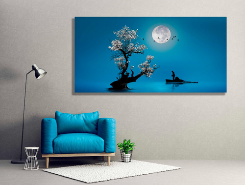 Cuadros Decorativos Canvas  Luna En Azul 140x70
