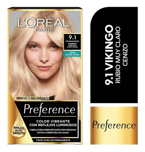 Tinte Para Cabello L'oréal Preference 9.1 Vikingo Rubio Muy Tono Sin tono