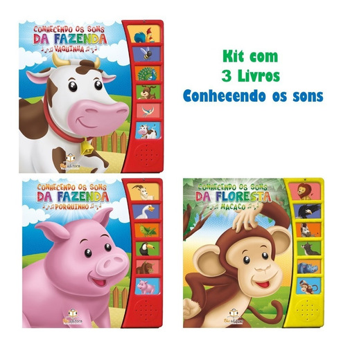 Kit Com 3 Conhecendo Os Sons: Vaquinha + Porquinho + Macaco