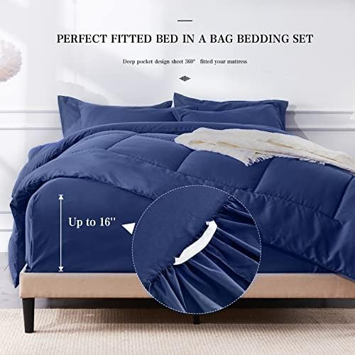 Newspin Queen Bed In A Bag - Juego De Edredón Azul De 7 Piez