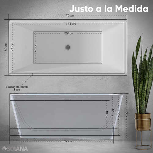Solana Kit Tina De Baño Rectangular De Acrílico Slim 170x80x60 Cm + Grifo Independiente Monomando Gold Rose / Bañera Rectangular Blanco Alto Brillo Kit Completo Blanco/goldrose Para Cuarto De Baño