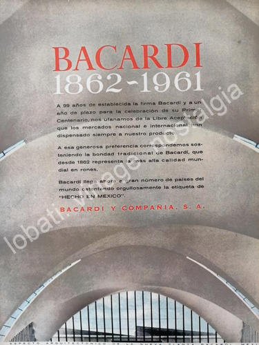 Cartel Publicitario Retro Ron Bacardi 99 Aniversario 1961