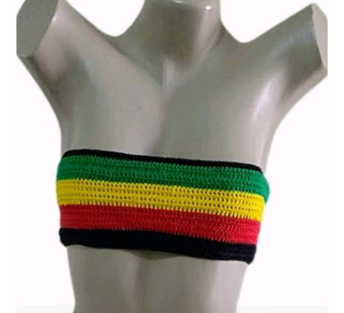 Top Cropped Reggae Faixa De Crochê Com Forro P Ou M Praia