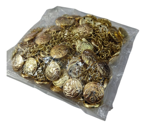 50 Pzs Boton Con Cadena Para Traje De Charro O Mariachi Dorado
