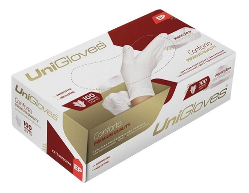 Luvas descartáveis antiderrapantes UniGloves Conforto cor látex natural tamanho  PP de látex x 100 unidades 