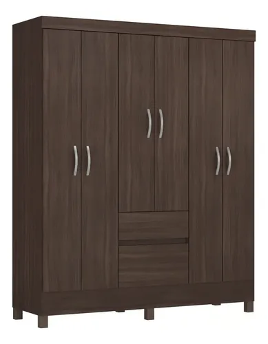 Guarda-roupa Casal Flash Ii 6 Portas 2 Gavetas Café Touch - Cor Marrom