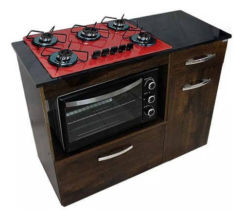 Kit Balcão Violeta Com Cooktop 5 Bocas E Forno Elétrico 48l