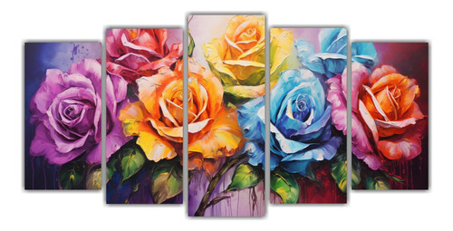 250x125cm Cuadro De Rosas En Colores Del Arcoíris Flores