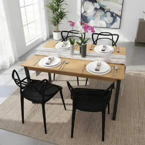 MLB 5344031374 Jogo Conjunto Mesa 120x90 De Jantar C 4 Cadeiras Preto JM