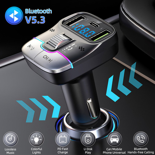 Transmisor Bluetooth 5.3 Fm, Adaptador De Coche, Carga Inalá