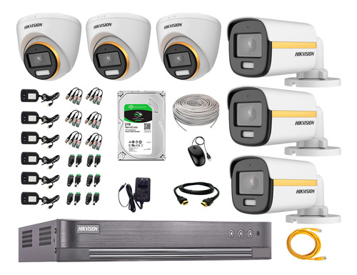 Cámaras Seguridad Kit 6 Hikvision 1080p Colorvu Noche Color