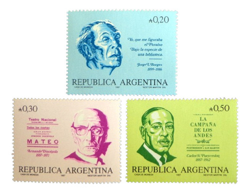 Argentina, Serie Gj 2363-65 Personalidades 87 Mint L7216