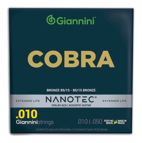 Encordoamento Giannini Nanotec Violão Aço .010 Geefle Pn