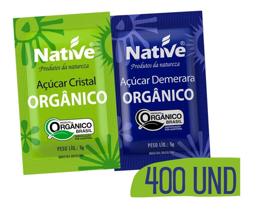 Kit Açúcar Orgânico Cristal + Demerara Native Sachê - 400un