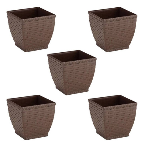 5x Vaso Cachepot Rattan M3 Quadrado Coffee(0,35l)injeplastec