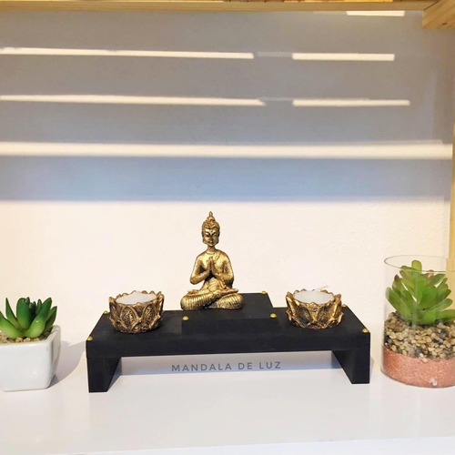 Imagem 9 de 9 de Kit Altar Castiçal Vela Buda Meditando Dourado Zen 17cm