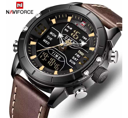 Imagen 2 de 7 de Reloj Naviforce Banda De Cuero Analógico Y Digital Luz Led