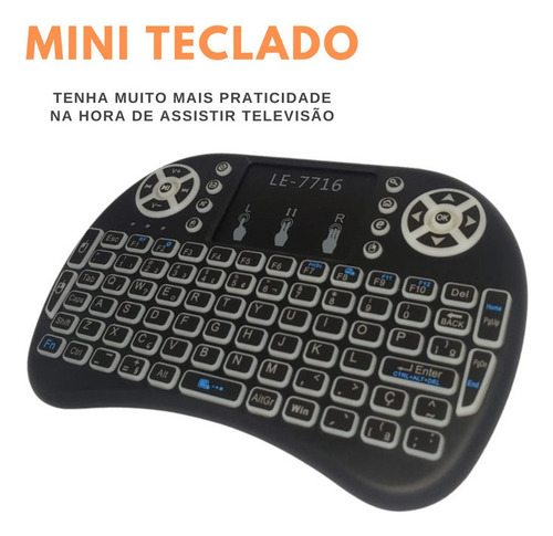 Le7716 Mini Keyboard Lelong C/ Tecla Luminosas P/ Tv Box Preto