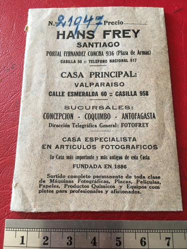 Antiguo Sobre Portanegativos Frey Stgo Valpo Concepción Foto